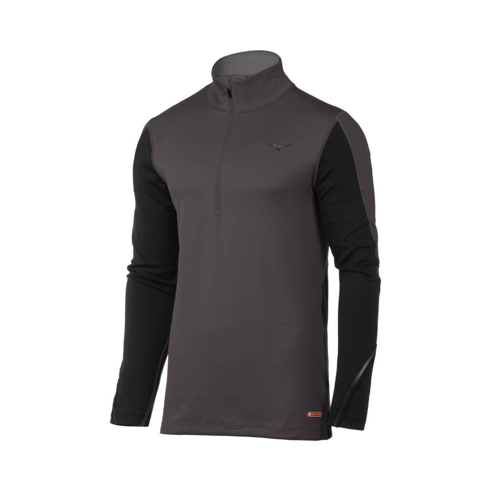 Mens Mizuno Breath Thermo® Half Zip Base Layer Deep Grey/Black Philippines (ZVESWL369)